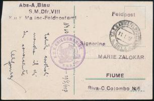 1917 Tábori posta képeslap K.u.K. MARINEFELDPOSTAMT / POLA , K.U.K. KRIEGSMARINE / S.M.D. VIII.