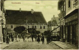 1915 Szentendre, Főtér, Risztits Pántó fodrászata, Pálfy János üzlete és saját kiadása