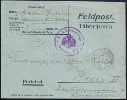 1915 Tábori posta levél K.U.K. MARINEFELDPOSTAMT / POLA , K.u.k. Kriesgsmarine / Dampfer XIV Bécsbe küldve