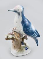 Zsolnay porcelán fakopáncs / harkály figura, kézzel festett, jelzett, hibátlan, m: 17 cm cm