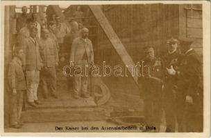 Der Kaiser bei den Arsenalarbeitern in Pola. K.u.k. Kriegsmarine. Bediene dich selbst / IV. Károly az osztrák-magyar haditengerészet hajógyárában a munkásokkal / Austro-Hungarian Navy shipyard, Charles I of Austria with whe workers. photo