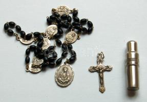 Szentolvasó és kicsi (4,5 cm magasságú) fém szenteltvíztartó