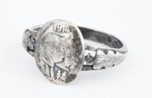 Ezüst(Ag) I. világháborús gyűrű, jelzett, méret: 45, nettó: 1,5 g