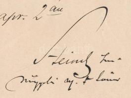 1882 Steindl Imre (1839-1902.) építész, műegyetemi tanár, a magyar Országház tervezőjének autográf a...