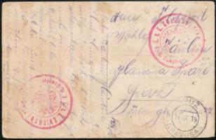 1918 Tábori posta képeslap piros K.u.K. Kriegsmarine S.M. Dampfer XIX ritka hajóbélyegzés + GRUZ / GRAVOSA