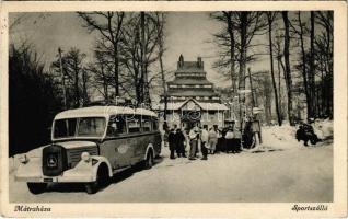 1942 Mátraháza (Gyöngyös), Sportszálló télen, autóbusz (fa)