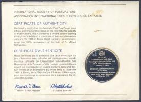 NSZK 1975. "Albert Schweitzer" a Postamesterek gondozásában kiadott Ag emlékérem 20g érmés...