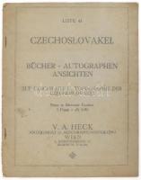 ca 1925 Czechoslovakei Bűcher- Autographen Asichten V. A. Heck Antikvárium katalógusa. 29p.