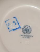 Hollóházi Erika mintás teás készlet. Jelzett, virágfogón minimális pattogzással, teljes