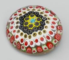 Murano millefiori üveg levélnehezék, jelzés nélkül, hibátlan, d: 10 cm