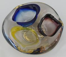 Cseh antik színezett üveg asztaldísz. Jelzés nélkül, hibátlan, d: 15 cm