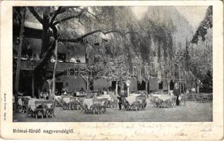 1907 Budapest III. Rómaifürdő, Római fürdő nagyvendéglő, étterem kertje (fl)