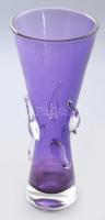 Cseh indigólila hutaüveg váza. Jelzés nélkül, kis kopással, m: 30 cm