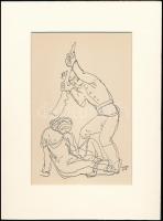 Kádár Béla (1877-1956): Támadás, cinkográfia, papír, paszpartuban, jelzett a cinkográfián, 20×13 cm