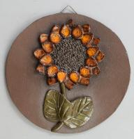 Napraforgó. Kerámia falidísz, jelzés nélkül, minimális kopással, d: 13 cm