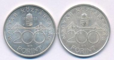 1993. 200Ft "MNB" Ag (2x) T:AU,XF Adamo F13
