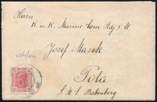 1907 Tábori posta levél 10 Heller bérmentesítéssel S.M.S Babenberg-re küldve POLA teljes tartalommal