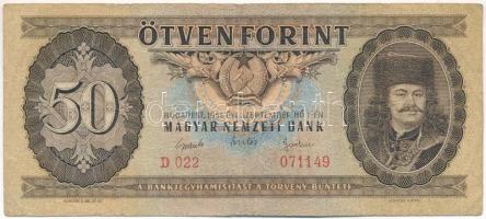 1951. 50Ft &quot;D 022 071149&quot; T:F,VG Hungary 1951. 50 Forint &quot;D 022 071149&quot; C:F,VG Adamo F18