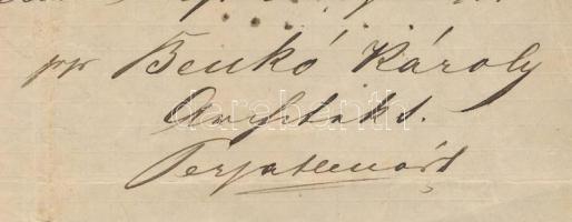 1880 Benkó Károly (1837-1893) építész, Medgyaszay István építész édesapjának munkáltatói bizonyítván...