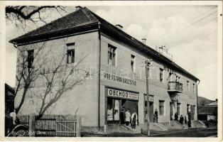 1939 Nyustya, Hnústa, Hnústi; Rob. Potrav. Drzstvo Obchod, Hotel, hostinec, garage, Jedalno / Fogyasztási szövetkezet üzlete és saját kiadása, szálloda, vendéglő, étterem, garázs / cooperative shop, hotel, restaurant, garage