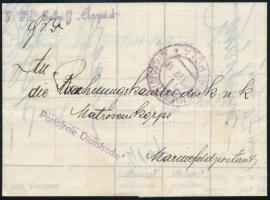 1918 Tengerészhadtest adminisztrációjához címzett ellenszámla (Gegen-Überrechnungskonsignation) levélként feladva, portómentes jelzéssel S.M.S. Schiff Árpád , K.u.K. MARINEFELDFPOSTAMT / POLA