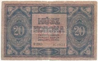 1919. augusztus 9. 20K "R 2013 071034" T:VG szakadás, kis anyaghiány
Hungary 1919. August...