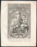 1836 Dorneck, Joseph (működött Bécsben, az 1820-1830-as években): A tótkisfalusi Mária-kegykép, a máriapócsi ikon másolata (Imago B. Mariae Virg. in Ecclesia Kisfalu prope Cassoviam, Comitatu Sáros, Dioecesi Cassovien). Rézmetszet, papír, jelzett a metszeten, 18x11 cm. [In: Jordánszky Elek: Magyar országban 's az ahoz tartozó részekben lévő Bóldogságos Szűz Mária kegyelem' képeinek rövid leírása. Pozsony, 1836.]