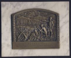 1937 Bronz-márvány Trianon feliratos plakett, Germ Károlytól, a Matador céltáblák készítőjétől kapott tiszteletdíj vadász-motívummal, H.J. szignóval (17×14cm)