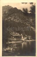 Tátra, Magas-Tátra, Vysoké Tatry; Poprádi tó és menház / Der Popper-See / Popradské pleso, chata / lake and tourist rest house. photo