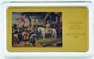 2014. &quot;A magyar festészet remekművei / Munkácsy Mihály 1844-1900 / Honfoglalás 1893&quot; aranyozott, multicolor Cu emlékérem kapszulában (35x60mm) T:PP