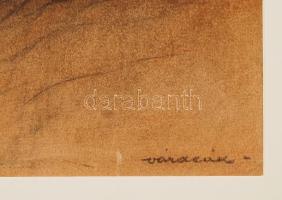 Várdeák Ferenc (1897-1971): Falurészlet. Pasztell, papír, paszpartuban, sérült, jelzett, 21,5×27 cm