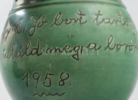 Csali kancsó és kulcs. Korond. Mázas kerámia, kézzel festett, jelzett, hibátlan m: 14 cm