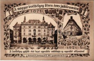 Budapest VI. Andrássy út 25. A magyar levélbélyeg 50 éves jubileumára kiadott emléklap, Levélbélyeggyűjtők Egyesületének Otthona, Fő posta. 515. számú lap (összesen 3000 darab készült) / The 50th anniversary of the Hungarian postage stamp, Stamp Collectors Association's home, main post office (EK)