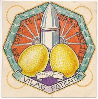 1921 Si vis pacem, para bellum - Húsvét 1921 Világ Potentia - Schima András (1882-1959) győri iparművész rajza és saját levele Martosnak címezve Mezőkövesdre / Hungarian hand drawn propaganda art s: Schima Bandi (14 x 14 cm) (EB)