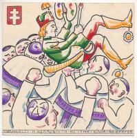 1921 Annaházit a kommunista betyárt kidobták a papok - Schima András Bandi (1882-1959) győri iparművésznek címzett levél Győrbe Martos Ferenctől / Hungarian hand drawn propaganda art (14 x 14 cm) (EB)