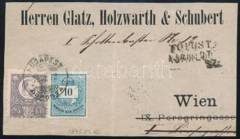 1875 Réznyomat 25kr + Krajcáros 10kr vegyes bérmentesítés levéldarabon, egy Holzwarth-féle ajánlott expressz küldeményből, BUDAPEST / FŐPOSTA - Bécs