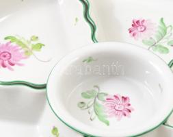 Herendi Tertia hétrészes kínáló készlet. Jelzett, kézzel festett, kis kopással, d: 37 cm