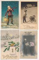 15 db RÉGI újévi és karácsonyi üdvözlő képeslap vegyes minőségben / 15 pre-1945 New Year and Christmas greeting postcards in mixed quality