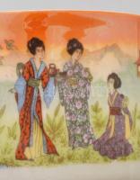 Zsolnay japán mintás 2 darab teáscsésze alátéttel. Egyik alátéten repedéssel, jelzett, d: 15,5 cm