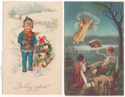 15 db RÉGI újévi és karácsonyi üdvözlő képeslap vegyes minőségben / 15 pre-1945 New Year and Christm...