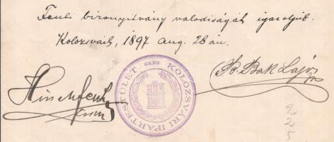 1897 Kolozsvár, Stobbe Kálmán (1883-1936) építőmester részére szóló gyakornoki bizonyítvány, Alpár I...