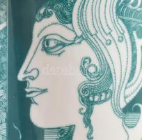 Hollóházi Szász Endre által tervezett mintával díszített porcelán váza, zöld mázzal. matricás, jelze...