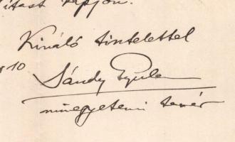 1922 Sándy Gyula (1868-1953) építészmérnök, műegyetemi tanár autográf levele, aláírásával, ismeretle...