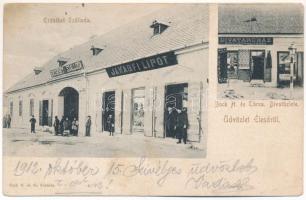 1912 Élesd, Alesd; Erzsébet szálloda, Jakabfi Lipót üzlete, Bock Herman és Társa divatáruháza és saját kiadása / hotel, shops, publisher's fashion store (fl)