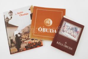 3 db Óbuda helytörténeti kötet: Pereházy Károly: A régi Óbuda. Kássa Gábor akvarelljeivel. Bp.,1975, Képzőművészeti Alap. Kiadói egészvászon-kötés, kiadói papír védőborítóban. + Bán Éva, Erős Gábor et alii (szerk.): Óbuda. Bp., 1985, III. kerületi Tanács Végrehajtó Bizottsága. Kiadói papírkötés, kötése megtört, borító hátoldalán apró felületi sérüléssel. + Apám Óbudája. Seidl József fényképei alapján összeáll.: Silló-Seidl György. Bp., 1986, Táltos. Számos fekete-fehér fotóval illusztrált. Kiadói kartonált papírkötés.