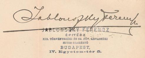 1905 Jablonszky Ferenc (1864-1945) építészmérnök, munkáltatói bizonyítványa Stobbe Kálmán (1883-1936...