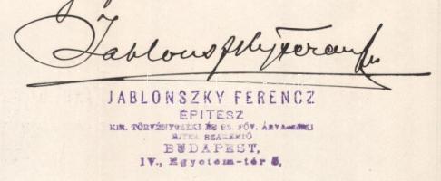 1906 Jablonszky Ferenc (1864-1945) építészmérnök, munkáltatói bizonyítványa Stobbe Kálmán (1883-1936...