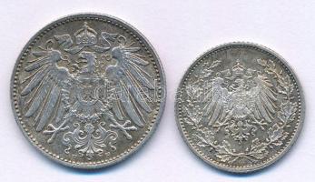 Német Birodalom 1915G 1/2M Ag + 1915F 1M Ag T:AU patina 
German Empire 1915G 1/2 Mark Ag + 1915F 1 ...