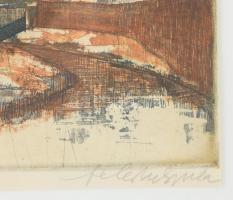 Feledy Gyula (1928-2010): Patak. Színes rézkarc, papír. Jelzett. Körbevágva. Üvegezett fakeretben. 2...