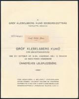 1939 A gróf Klebersberg Kúnó szoborbizottság meghívója a szobor leleplezésére az Eskü téren hozzá az autó szélvédőre ragasztható behajtási engedély, autójegy